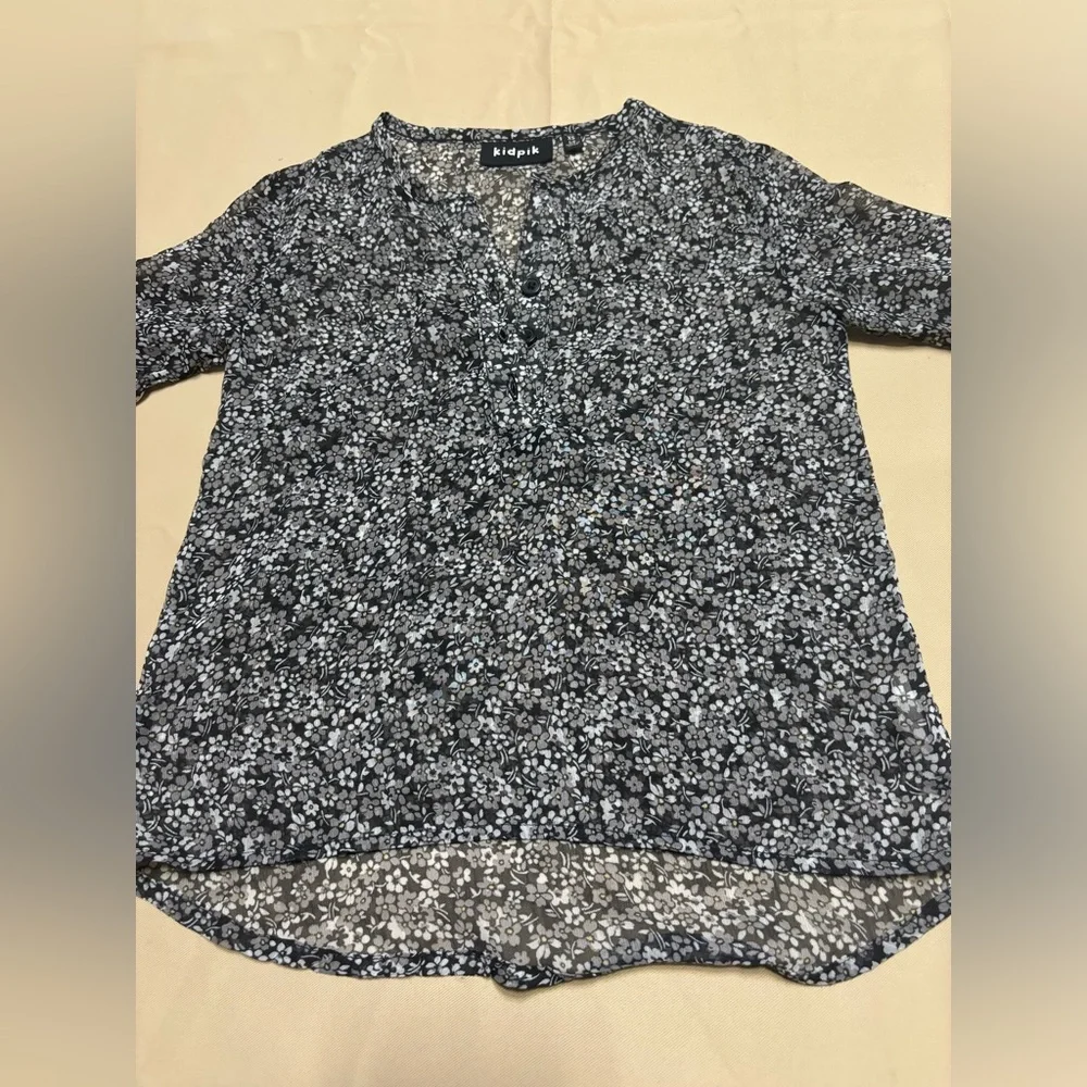 Kidpik‎ Black, White, Gray Floral Sheer Blouse